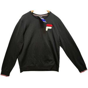 Fila Men's French Terry Crew Neck Sweatshirt Long Sleeve Stretch Size L Black